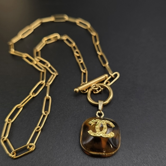 Chanel Gold and Brown Pendant Necklace - Picture 2 of 5